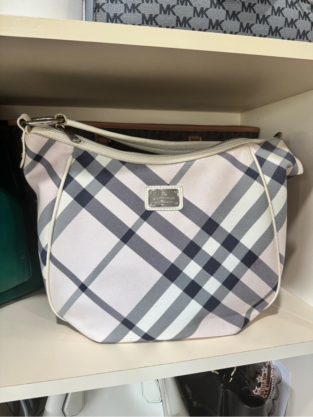 Vintage Burberry Pink and Gray Check Hobo Bag